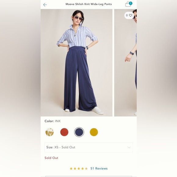 Anthropologie Maeve Wide Leg Pants - Metallic Navy - XS - Picture 2 of 4